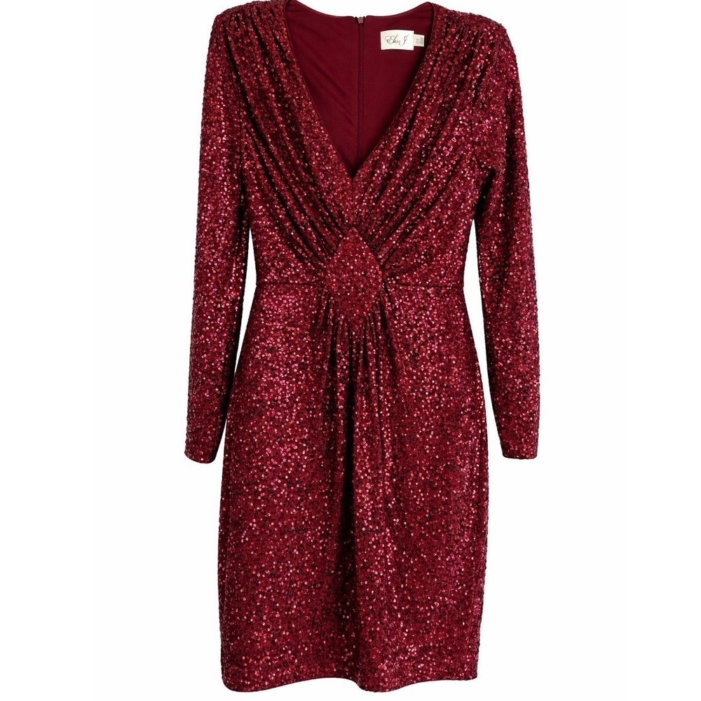 Eliza J Merlot Sequin Cocktail Dress Size 10 NWT Ruched Holiday Party MSRP $168